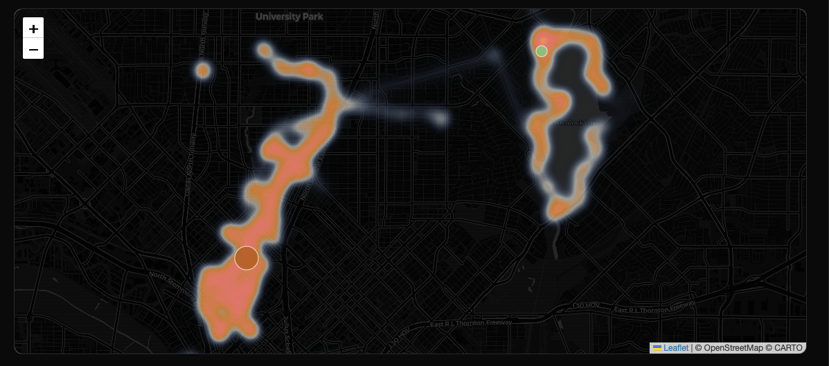 AI-generated Dallas running heatmap